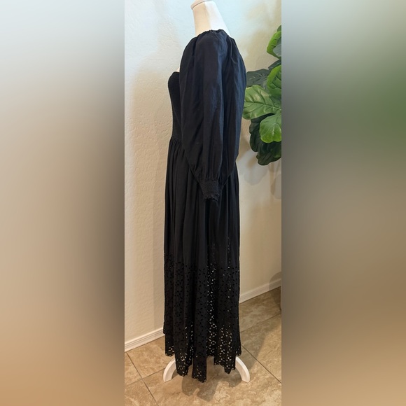 Free people perfect storm smocked eyelet long sleeve maxi dress L - Picture 7 of 12